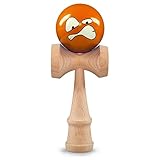 Ganzoo Kendama aus Buchen-Holz, Original Japanisches Traditionelles Holz-Sportgerät mit Kugel, Schnur und Fangteller für Geschicklichkeit/Balancing, Geschenk-Idee, Orange mit Gesicht Angry