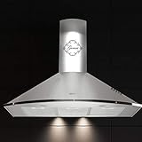 Gurari C 046 Dunstabzugshaube 90 cm Edelstahl, 1000m³/h,Sehr Saugstark, 3 Stufen,Drückknöpfe,Wandhaube,Dunstabzug,Abzugshaube, Ablufthaube,Umlufthaube,Edelstahl Kaminhaube, Premium Marke