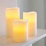 Lights4fun 3er Set LED Echtwachskerzen Timerfunktion LED Kerzen flackernde Flamme Klassisch batteriebetrieben Deko Wohnzimmer Stumpenkerzen elektrisch [Energieklasse A++]
