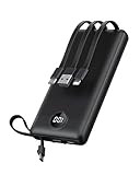 VRURC 10000mAh Power Bank mit Kabel, Ultra dünn USB C Powerbank Tragbares Ladegerät, 5 Ausgänge, 2 Eingänge, Externe Akkupack Kompatibel mit iPhone, Samsung, Huawei, Android, Smartphones und mehr