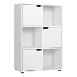 WOLTU Bücherregal Bücherschrank Standregal Aufbewahrungregal Raumteiler Büroregal Aktenschrank, mit 3 Türen, 6 Fächer, 29 x 91 x 59,6 cm,Weiß SK001ws