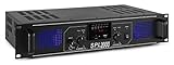 SkyTec SPL 2000MP3 PA Verstärker Endstufe 2000 Watt, mit 3-Band-Equalizer, 3 Kanal Input, Chinch, AUX, USB, SD ideal für DJ Boxen, Clubs, Bars und Gastronomie, Schwarz