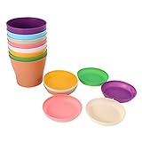 Lukasz 8 Stueck 4 kleine Blumentoepfe Kunststoff Blumentoepfe Indoor Blumentoepfe Fuer Buero Zuhause Schreibtisch mit Palette/Tabletts(blau,lila,Gruen,beige,pink,orange,Aprikose)