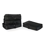 Amazon Essentials 4-teiliges Packwürfel-Reisezubehörset, Gepäckorganizer mit Doppelreißverschluss, Netzoberseite, 100% Polyester, mittelgroß, schwarz (früher Amazon Basics)