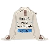 Planetee Baumwollrucksack mit Kordelzug Heinrich allerbeste Kollege– robuster, verstellbarer Turnbeutel/Gym Bag mit Außentasche – ideal für Sport & Reise – Geschenk zu Ruhestand, Abschied, Wichteln