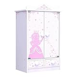 habeig XXL Kinderschrank Kleiderschrank 52 cm hoch Wandschrank Hängeschrank weiß 2 Türen Puppenschrank (Rosa/Weiss 833)