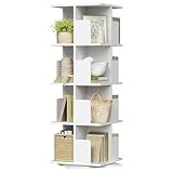 EUGAD drehbares Bücherregal Raumteiler Standregal Drehregal Büroregal Dekoregal 360° frei drehbar mit 4 Ebenen MDF Weiß 39,5x128x39,5cm