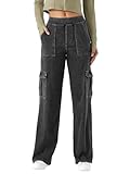 LaiEr Frauen Denim Walking Hosen Gerade Bein Hosen Casual Arbeit Bottoms Outdoor Streetwear Y2K Womens Stretch Cargo Hosen mit Taschen für Casual Outdoor Wandern Jeans(Dark Grey M)