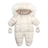 Baby Winter Overall Mit Kapuze Mädchen Schneeanzüge mit Handschuhen Strampler Spielanzug Footed Jumpsuit Unisex Winter Warm Kleidungsset (Beige, 0-6 Months)