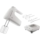 AEG Handmixer, 5 Geschwindigkeitsstufen, Turbo-Funktion für Höchstleistung, Auswurftaste, 2 Rührbesen, 2 Knethaken, Zubehörstation, spülmaschinenfest, 500 Watt, 1,2 m Kabel, weiß, AHM4W