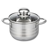 ELO Edelstahl Kochtopf 14 cm, 1.1 Liter, Grau 2, mit Glasdeckel, PFAS-frei, Spülmaschinenfest, Hitzebeständig bis 240 °C