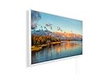 Könighaus Infrarotheizung – 4 Jahreszeiten – TÜV SÜD - 800 Watt + Könighaus Thermostat - Weißer Rahmen (Herbst Motiv: 01. Haus am See)