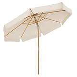 SONGMICS Sonnenschirm 270 cm, achteckiger Gartenschirm, Sonnenschutz, Schirmmast und Schirmrippen aus Holz, knickbar, ohne Ständer, Outdoor, Balkon, Terrasse, beige GPU270M01