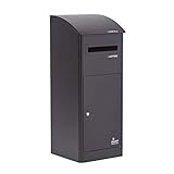 Extra große Smart Parcel Box mit Schrägdach, Paketbriefkasten mit Paketfach und Briefkasten, sicherer Standbriefkasten mit Rückholsperre, Paketbox für Zuhause & Gewerbe, 430 x 410 x 1100 mm, schwarz