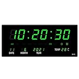 Dawafit LED Kalender Elektronische Uhr Digitale Wanduhr Wecker Stündliches Klingeln Temperatur Tischuhren Home Grün