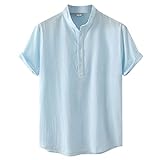 T-Shirt Herren Weiß Rundhals Herren Casual Shirt Top Solid Top Loose Shirt Kurzarm Stehkragen Button Top Shirt Schiedsrichter Uhr