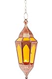 Orientalisches Windlicht Laterne Glas Lalita Orange 41 cm groß | Orientalische Glas Teelichthalter Hängewindlicht mit Henkel orientalisch | Marokkanische Windlichter hängend als Hängewindlichter