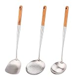 FJNATINH Wok-Pfannenwender und Schöpflöffel, Werkzeugset, 43,2 cm, Pfannenwender für Wok, 304 Edelstahl