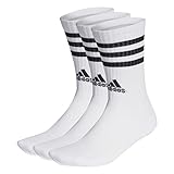 adidas Unisex 3-Stripes Cushioned Crew Socks 3 Pairs, White / Black, 43-45 EU