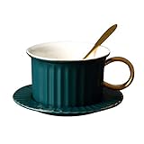Tasse Becher 7.6 Unze Keramik-Kaffee-Nut-Tassen und Untertassen Teetassen Cappuccino Cups, Espresso-Becher, einschließlich Löffel, Kaffeetassen (Color : Green)