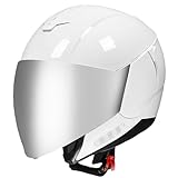Offener Motorradhelm, ECE 22.05-Geprüft, Motorrad-Crash-Halbhelm Für Männer Und Frauen, Cruiser-Scooter-Moped-Helm Mit Visier J,L(58-59CM)