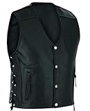 Mufimex Herren Lederweste Bikerweste Motorradweste Rocker Chopper schwarz mit Schnürung M