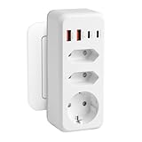 Ladron Steckdosenleisten, 7-in-1, Steckdosenleiste mit 4 USB-Steckern, 1 Schuko und 2 EU-Stecker, Mehrfachsteckdose, 3500 W, flach, USB C, für Handy, Familie, Büro, Küche, Weiß