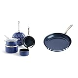 Blue Diamond Cookware Diamantstruktur Keramik Antihaft, 10-teiliges Topf- und Pfannenset,Enthält Bratpfanne Stielkasserolle Wok,PFAS-frei,Induktion,Spülmaschinenfest,Backofenfest bis 200°C,Blau