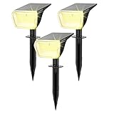 Linkind 60-Led Solar Strahler für außen Warmweiß 800Lm, Extra-lange Leuchtdauer & Intelligent Entladung, 3000K Solar Gartenleuchte mit Lade-Anzeige, IP67 LED Gartenstrahler Solarlichter, 3 Stück