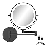 FFowcye Wiederaufladbarer Kosmetikspiegel Wandmontage, 8' Schminkspiegel Wandmontage 1X/10X, 3 Farbmodi Touchscreen Beleuchteter Schminkspiegel, 360° Drehbarer Faltbarer Badezimmer Spiegel, Schwarz