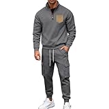 Generisch Modischer Winter-Trainingsanzug für Herren im Retro-Stil Frühling/Herbst lässige Arbeitskleidung Pullover mit Viertelreißverschluss und Cargohose