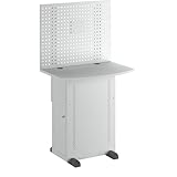 eurokraft | Basic | Computerschrank | mit Arbeitsplatte und Lochwand | lichtgrau