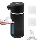 Seifenspender Automatisch,420ml Schaumseifenspender,4 Stufig Verstellbarer Berührungslos Elektrischer Seifenspender,IPX5 Wasserdicht,USB Wiederaufladbar Desinfektionsspender für Bad,Küche (Schwarz)
