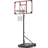 Yohood Basketballkorb Outdoor für Kinder/Jugendliche, Basketballkorb mit Rollen Tragbar, 147–260cm Höhenverstellbarer Basketballständer mit 82x53cm PC Rückwand & Vergrößerter Basis (Rot)