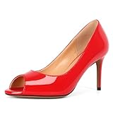 EDEFS Damen Peep Toe Pumps Elegante Offene Zehe Schuhe mit 8CM Absatz Rote Größe EU43