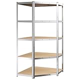 Kangmusi Eck-Schwerlastregal 5 Böden Silbern Stahl & Holzwerkstoff, Silber 152880