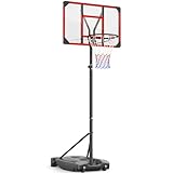 Yohood Basketballkorb Outdoor für Kinder/Jugendliche, Basketballkorb mit Rollen Tragbar, 147–260cm Höhenverstellbarer Basketballständer mit 82x53cm PC Rückwand & Vergrößerter Basis (Rot)