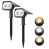 Quntis 2 Pack Solar Strahler für außen Garten, Solar Spots Warmweiß Kaltweiß Neutralweiß, Dimmbarer LED Gartenstrahler USB-C-Aufladung, IP65 wasserdichte Solarleuchte Solarlampe für Garten Hof Weg