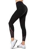 Yvette Sport Leggings Damen high Wasit mit Mesh, 72F Faser Blickdicht Sporthose Yogahose, Schwarz, M