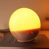 Wake Up Lichtwecker mit Sonnenaufgangssimulation, Digitaluhr Radio, Schlummerfunktion, 2 Alarme, 7 Töne, 20 Helligkeitsstufen für Erwachsene und Kinder