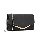 Miss Lulu Damen Umschlag Clutch Elegant Abendtasche Brauttasche Umschlag Clutch Tasche Handtasche mit Kette für Hochzeit Party Prom (Schwarz)