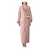 Damen Bademantel Elegant Morgenmantel Winter Warm Knielangen Loungewear Große Größen Kimono mit Gürtel Verdicktem Velours Hausmantel Robe Saugfähiger Saugstark Frottee Frotteemantel für Pyjamaparty