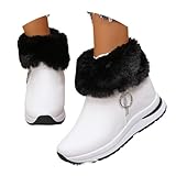 MEECHI Sport Stiefeletten Damen Ankle Boots Mit Keilabsatz PU-Leder Wasserdicht Schneestiefel Warm Plüsch Gefüttert Booties Für Worker Herbst Winter Freizeit Knöchel Schuhe Für Outdoor(White,39 EU)