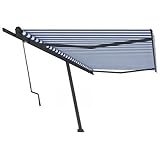 Qnhdfrt Standmarkise Automatisch 500x350 cm Blau/Weiß Freistehende Markise mit Fernbedienung Robuster Aluminiumrahmen für Sonnenschutz auf Terrasse Garten oder Balkon