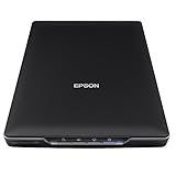 Epson Flachbettscanner Perfection V39, kompakter A4 Scanner mit integriertem Ständer für vertikales Scannen, Tischscanner für Fotos und Dokumente, mit Bildbearbeitung, schwarz/silber