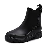 DRECAGE Gummistiefel Damen Wasserdicht Stiefel Damen Halbhoch Ankle Chelsea Boots Stylisch Stiefeletten mit Rutschfest Sohle Schwarz 40