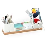 Yanavee Schreibtisch Organizer, Schreibtischorganizer Holz Büro Organizer Einstellbaren Stifthalter, Telefonständer, Visitenkarteninhaber, Bleistiftschale, Platzsparende Desk Tisch Organizer,Weiß