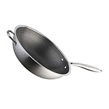 GREENADSCAPE Edelstahl-Wok NEIN Küchen-Wok Wok-Pfanne für zu Hause Wok für Induktionsherd Waben-Wok mit Griffen pfannenwender non stick pan alltägliche Pfanne Wok für Gasherd Rostfreier Stahl