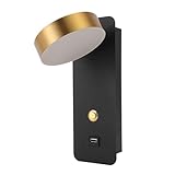 Riuulity Moderne LED-Nachttisch-Wandleuchte, Drehbare, Verstellbare Metall-Leselampe mit USB-Ladeanschluss für Schlafzimmer, Wohnzimmer