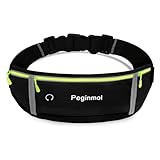 PEGINMOL Laufgürtel für Handy, Lauftasche Jogging Wasserdicht, Läufer-Hüfttasche für Damen und Herren mit 3 Taschen, Großer Kapazität Sportgürtel Verstellbarem Running Belt zum Laufen (Schwarz + Grün)